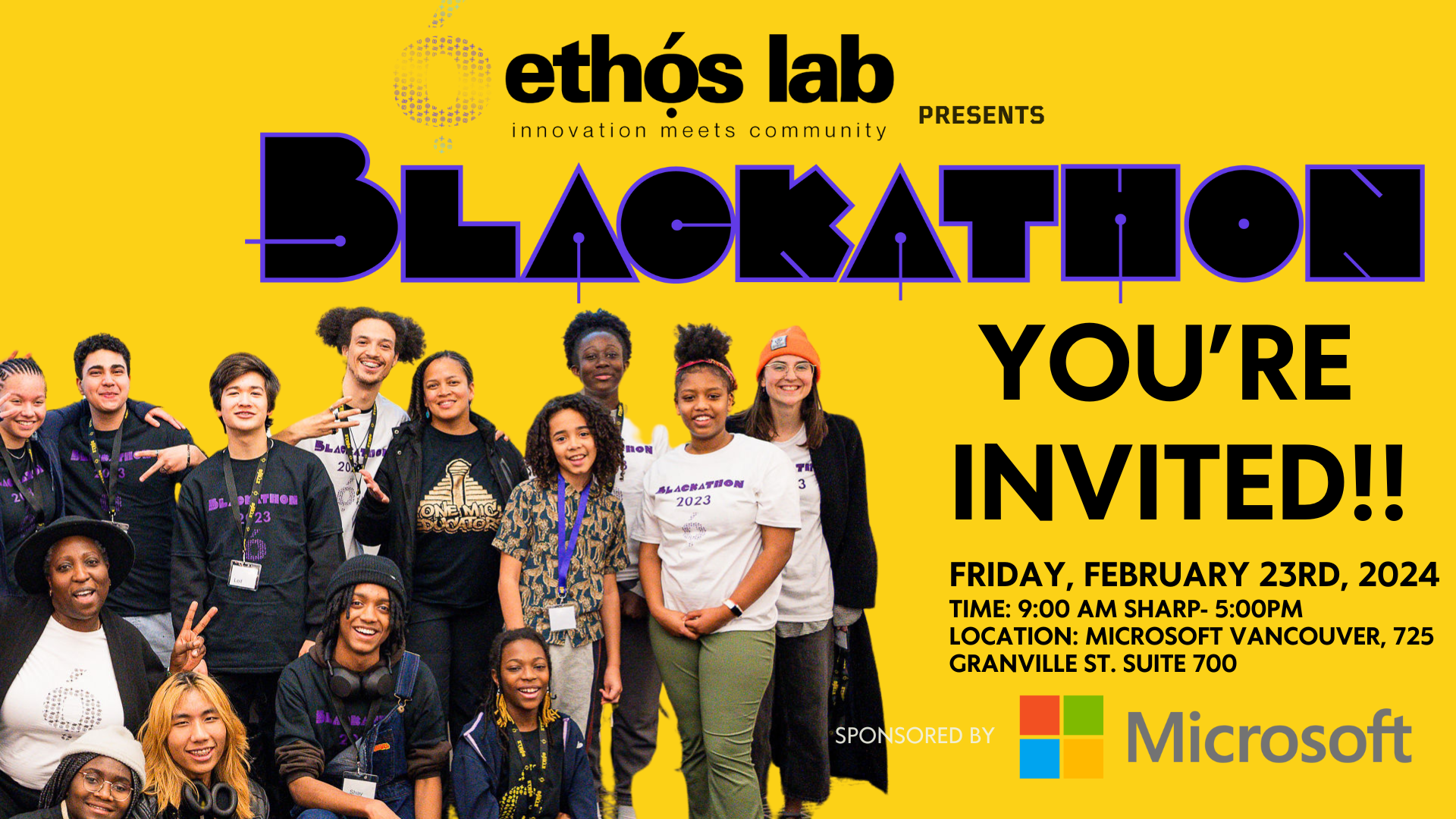 Diverse teens on the left with caption of Black-a-thon on the right with "Black-a-thon" on the top heading.